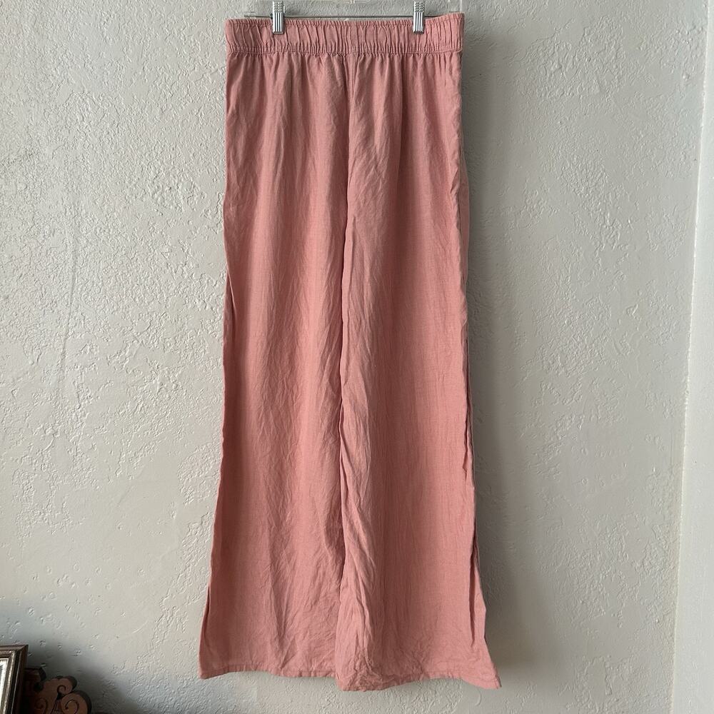 Sigrid Olsen 100% Linen Wide Leg Pants Women’s Large Pink Pull On Boho Coastal